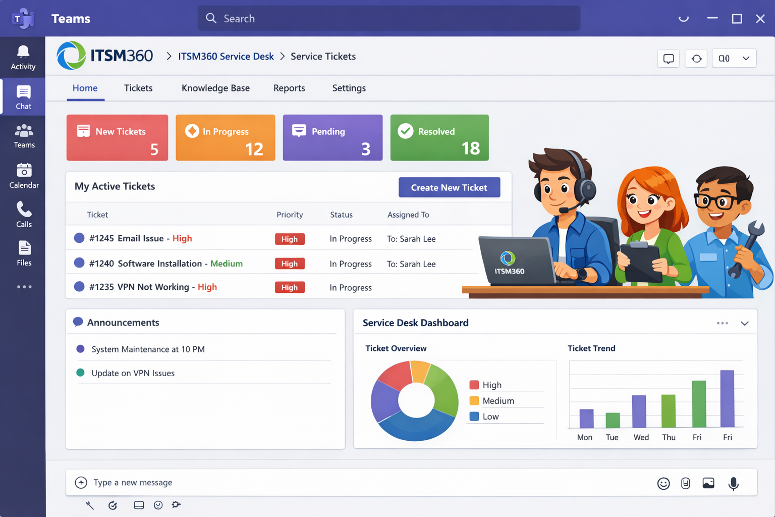Microsoft look feel met ITSM360 servicedesk app i